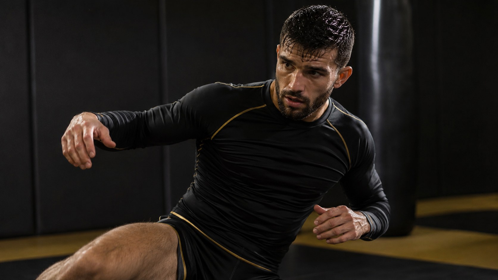 Athlete training in black performance apparel