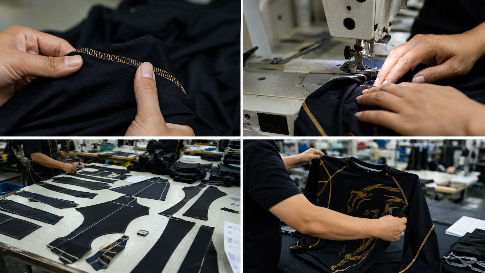 Close-up of stitching and garment inspection